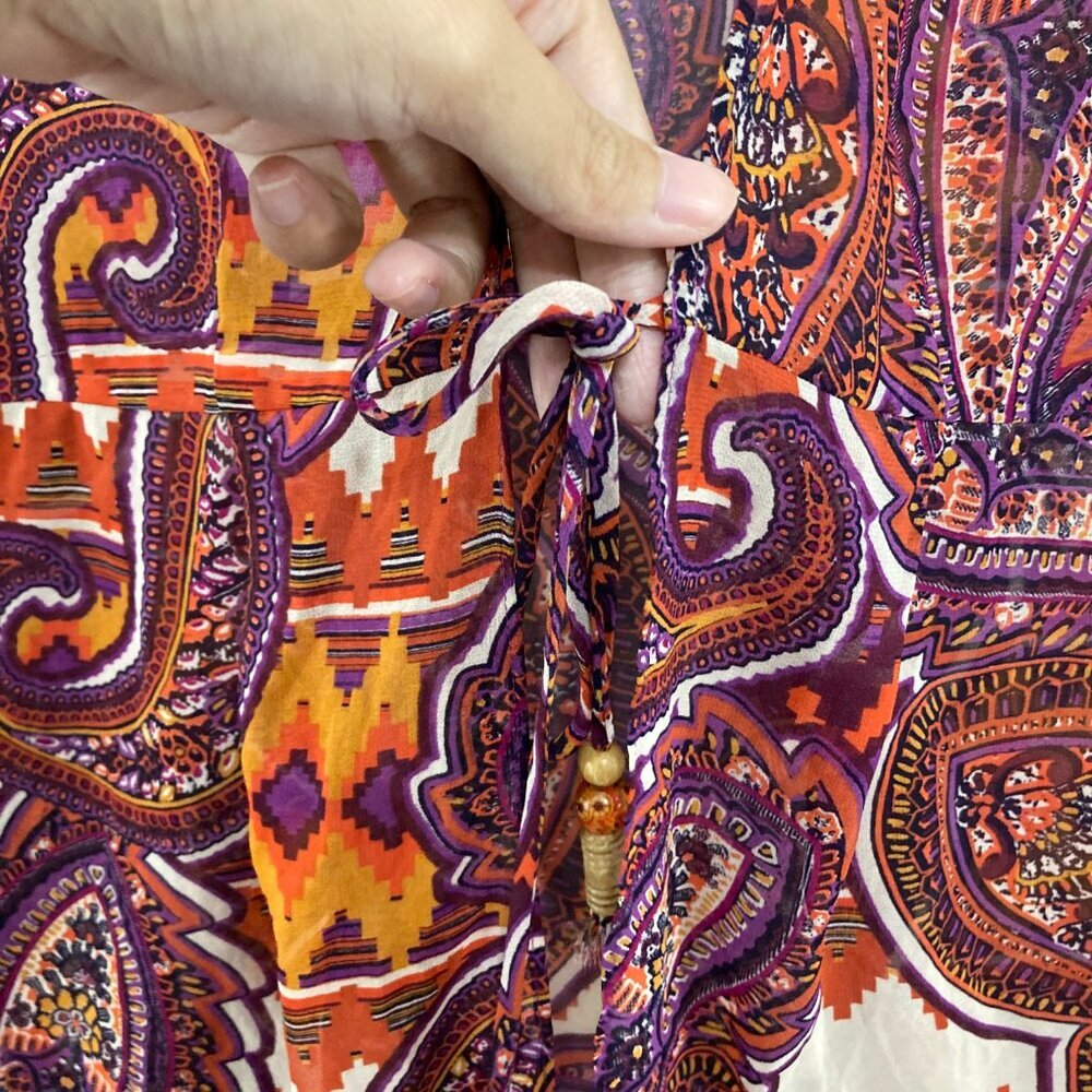 CAbi Large‎ Purple Red Boho Paisley Tie Front Chiffon Duster Kimono Vacation - Picture 5 of 12